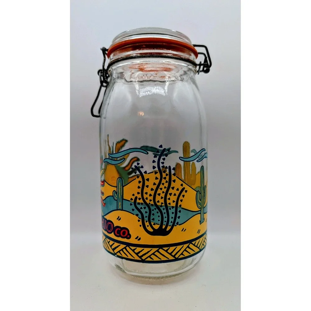 Vintage Arizona Pistachio Co Glass Jar Made in France Southwestern Sun Cactus
